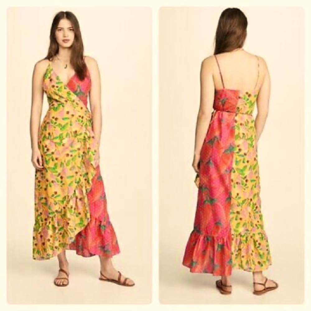 FARM Rio Yellow & Pink Tropical Wrap Maxi Dress